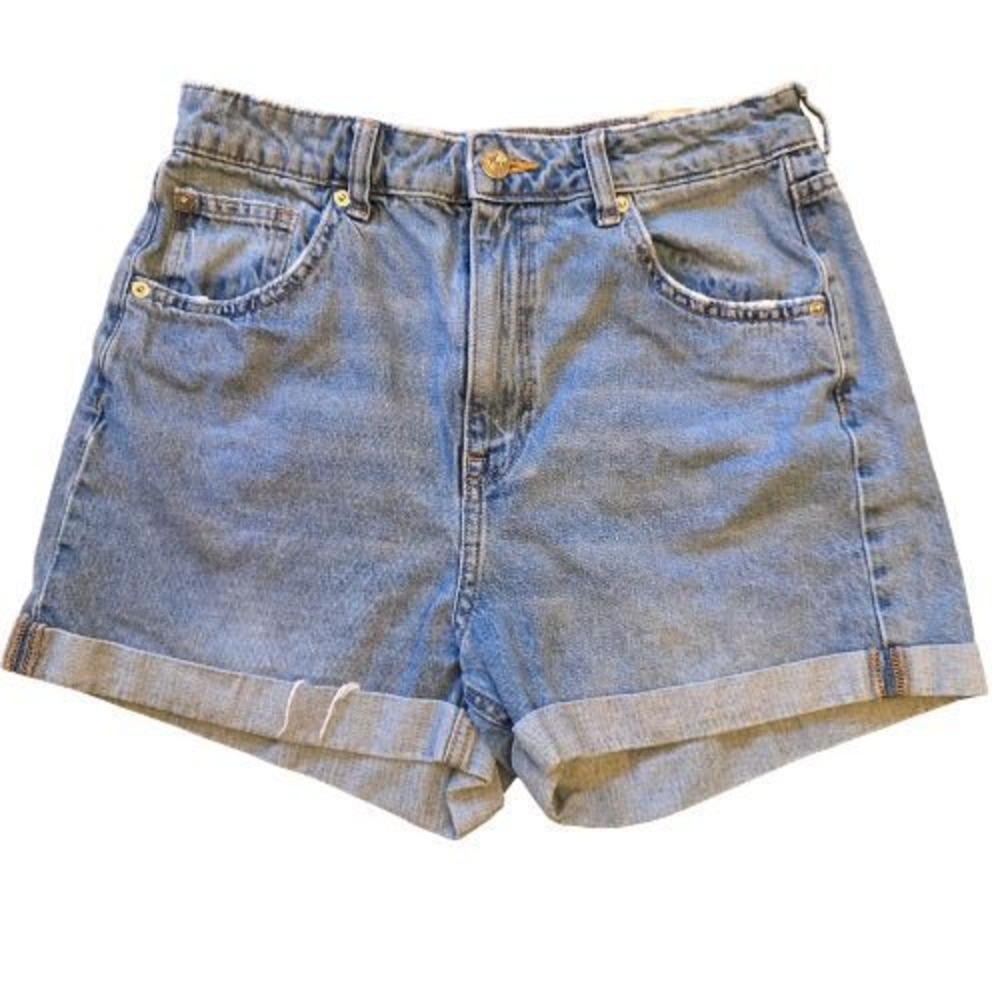 Retro Y2K Divided Sz 6 High Rise Mom Shorts Medium Wash Denim Cuffed Hem‎ Womens